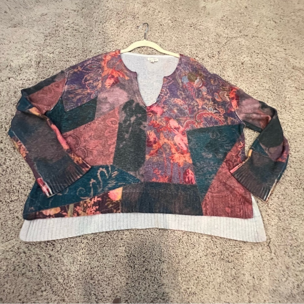 Small Anthropologie pilcro v neck cashmere hi low sweater multi color pattern - Picture 3 of 14